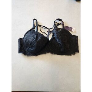 NWT Cacique Lightly Lined French Balconette Bra Black 44DD